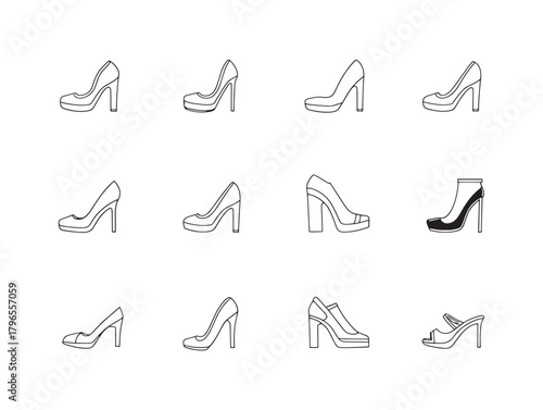 Platform Heels Line Art Modern Trend