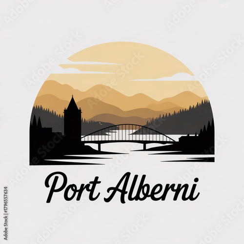 ‎Port Alberni British Columbia Skyline Silhouette — A Scenic Canadian Harbour City on Vancouver Island Vector Illustration
