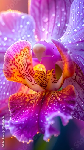 Dew-Kissed Orchid A Macro View of Vibrant Floral Beauty