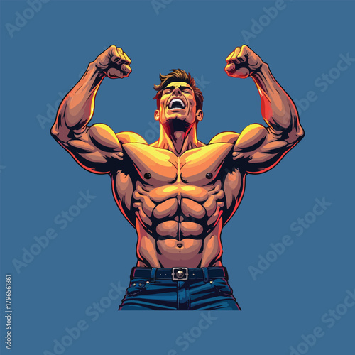 muscular man with his arms raised