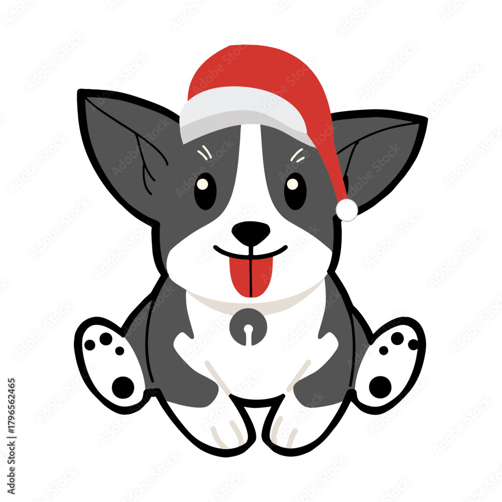 Obraz premium Cute Corgi Puppy with Santa Hat Christmas Mascot