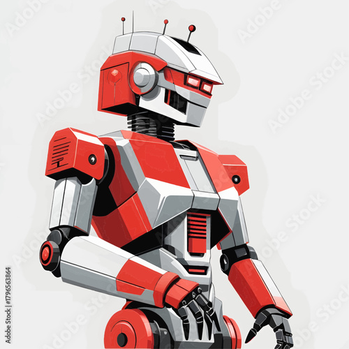 Digital Art Render of a Red and White Old School Mecha Model Isolated on a Light Background