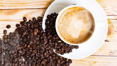 コーヒーから湯気が出ている様子