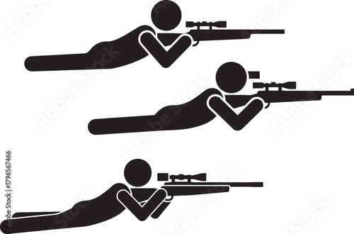 Three snipers in prone firing positions silhouette