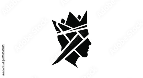 Abstract profile of a head wearing a geometric crown, representing royalty or leadership in a modern design.