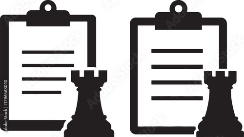 Two clipboards with chess rook silhouettes representing strategy and planning