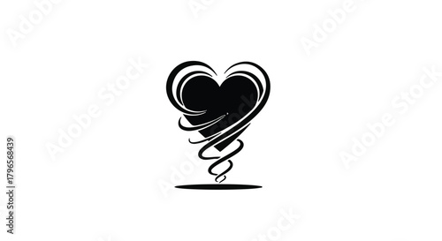 Abstract black heart shape with swirling vortex effect, symbolizing love and emotion