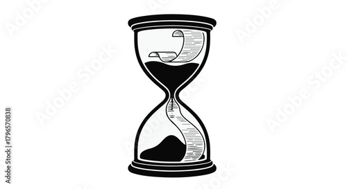 Hourglass with flowing paper scroll representing the passage of time and deadlines.