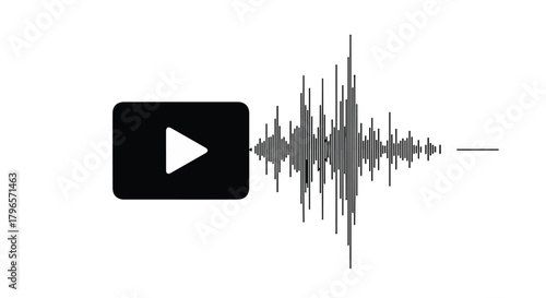 Play button icon alongside a visual representation of sound waves, symbolizing audio recording or playback.