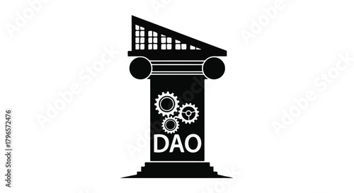 Decentralized autonomous organization symbol with gears and classical column