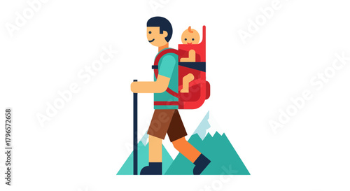 Father Hiking With Baby On A Mountain Trail Creating Adventures Together Forever