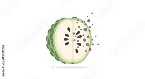 Fresh Custard Apple Slice Graphic, Isolated On White Background, Artistic Fruit Illustration