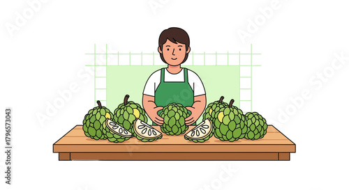 Fresh Custard Apples Displayed By Vendor Offering Customers The Attractive Produce