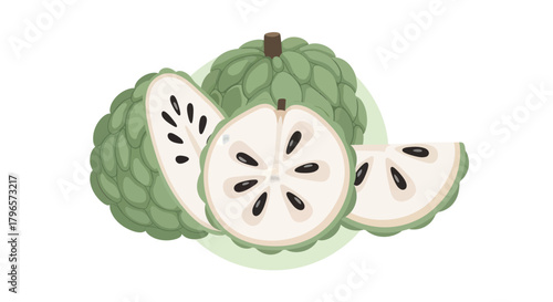 Fresh Custard Apples with Slices: Vibrant Depiction of Healthy Exotic Fruit