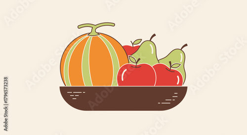 Fresh Fruit Arrangement Illustrating Autumnal Harvest With Vibrant Colors and Design
