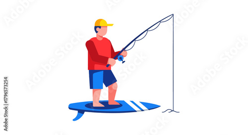 Fisherman Standup Paddleboarding Isolated On a Black Background While Engaging In Angling