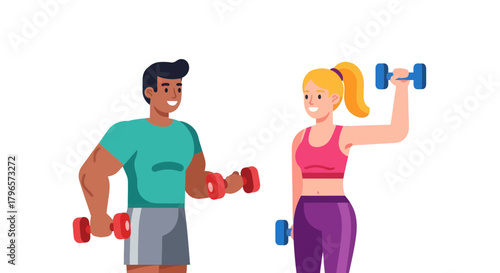 Fitness Duo Exercising With Dumbbells Demonstrating Strength and Healthy Lifestyle Goals