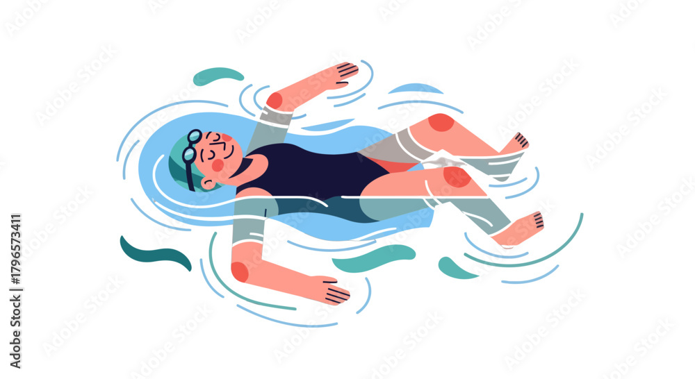 Obraz premium Floating Swimmer Relaxing Gracefully In Water Against A Black Background Illustration