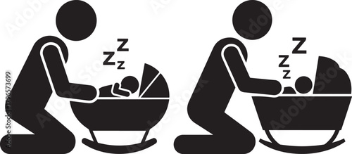 Parent rocking baby to sleep in cradle silhouette
