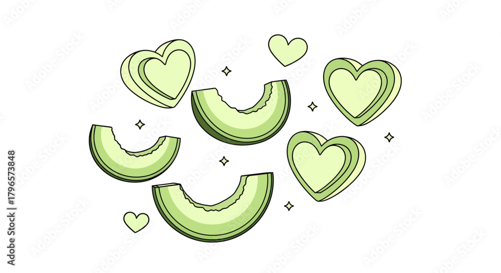 Fototapeta premium Fresh Melon And Heart Shapes: A Whimsical, Delightful, and Playful Composition