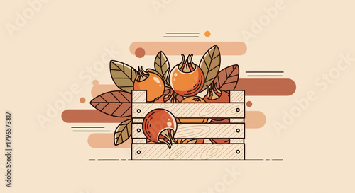 Fresh Medlars Within a Rustic Wooden Crate Depicting Autumnal Abundance and Simple Beauty