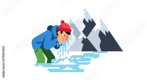 Fresh Mountain Water Cleansing, Refreshing With Nature And Beautiful Snowy Peaks