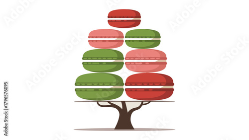 Macaroon Tree: A whimsical illustration of a tree crafted from colorful macaroons, showcasing a unique and delectable dessert concept.