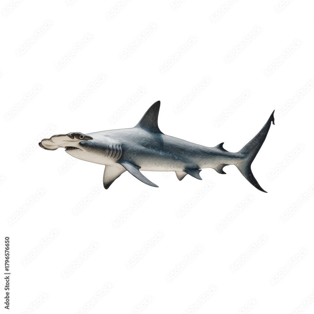 Fototapeta premium Hammerhead shark swimming with transparent background