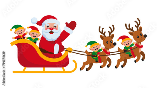 Holiday Cheer: Santa and his elves journey across the sky in their sleigh, guided by cheerful reindeers, preparing for the most wonderful time of the year. 