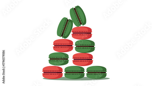 Macarons Tower: A delightful assortment of colorful macarons artfully stacked into a tempting tower, showcasing a blend of flavors and artistic presentation. 