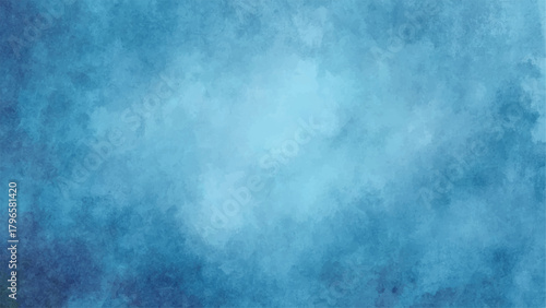Abstract Deep Sapphire & Light Blue Watercolor Texture Background with Cloud Washes, Subtle Glow. Moody Submerged, Calm Sky, or Elegant Corporate Backdrop.
