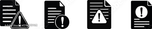 Silhouette Risk Assessment and Audit. A set of warning document icons featuring alert symbols, illustrating caution in a graphic style.