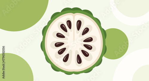 Freshly Sliced Custard Apple, A Vibrant Vector Illustration for Food and Health Concepts