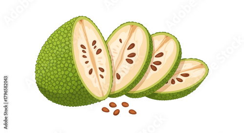 Freshly Sliced Jackfruit Displaying Vibrant Green Texture and Inner Seed Arrangement