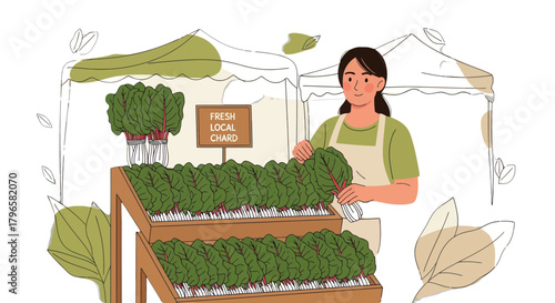 Fresh Produce Vendor Showcasing Locally Grown Chard At A Farmers Market For Sale