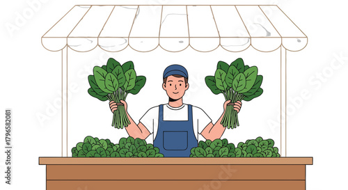 Fresh Produce Vendor Showcasing Spinach Bundles Ready For Purchase Of Healthy Food