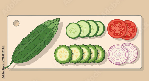 Fresh Vegetables Sliced On Cutting Board Displaying Culinary Art and Healthy Nutrition