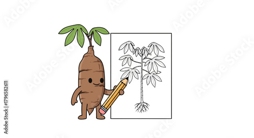 Friendly Cassava Illustration Demonstrating The Art Of Horticulture and Plant Creation