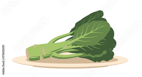 Freshly Picked Bok Choy Resting Gracefully on a Simple Plate, Culinary Delight Presented