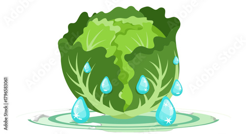 Freshly Picked Lettuce With Water Droplets on a Stylish Plate with Black Background