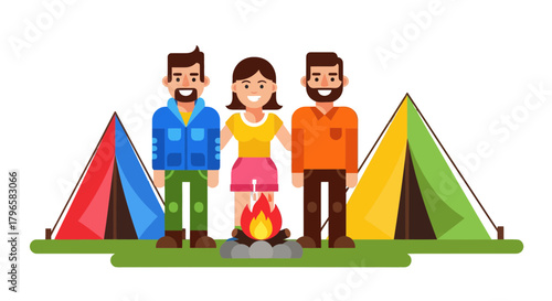 Friends Camping Together, Enjoying The Outdoors, Sharing Their Adventures Under The Stars