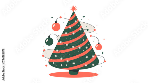 Festive Christmas Tree Design: A vibrant Christmas tree stands adorned with ornaments and stars, radiating holiday cheer and warmth.