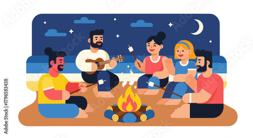 Friends Gathering Around A Bonfire, Sharing Moments And Making Memories Under The Stars