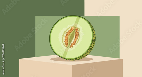 Freshly Sliced Cantaloupe Fruit Depicting a Modern Minimalist Stylistic Composition
