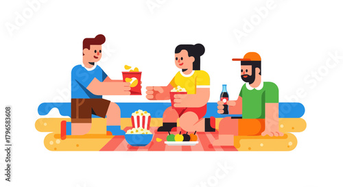 Friends Gathering Together Enjoying Relaxing Time Outdoors With Snacks And Refreshments
