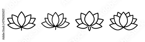 Four delicate lotus flower outlines symbolizing peace purity and spiritual awakening serenity nature