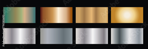 Collection of gold silver bronze and rose gold gradient texture background vector