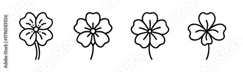 Delicate outline drawing of nasturtium flowers with varying petal counts and stem details