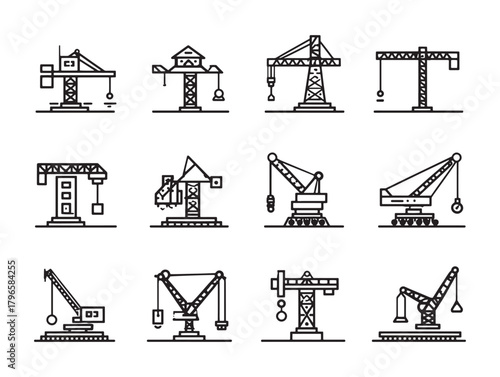 Railway Crane Line Art Vintage Engineering Illustration