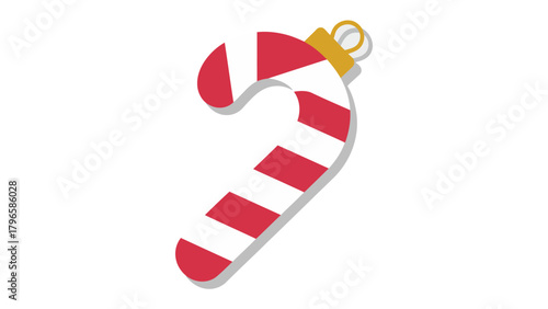 Festive Candy Cane Ornament: A delightful candy cane ornament, adorned with vibrant red and white stripes and a gleaming gold and white loop, ready to bring holiday cheer.